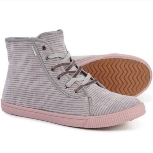 TOMS | Camarillo Sneakers Cement Gray Corduroy Velvet Laces High-Top | Size 9 - Picture 1 of 9
